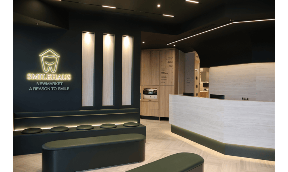 Modern reception and waiting area at Smilehaus Newmarket dental clinic in Newmarket